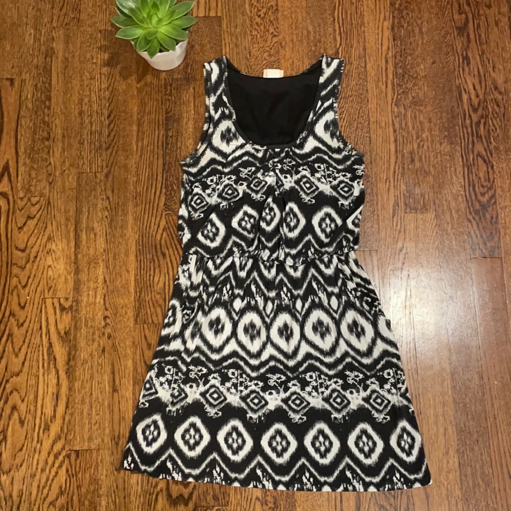 Black & White Cotton Patterned Dress, Sz. S